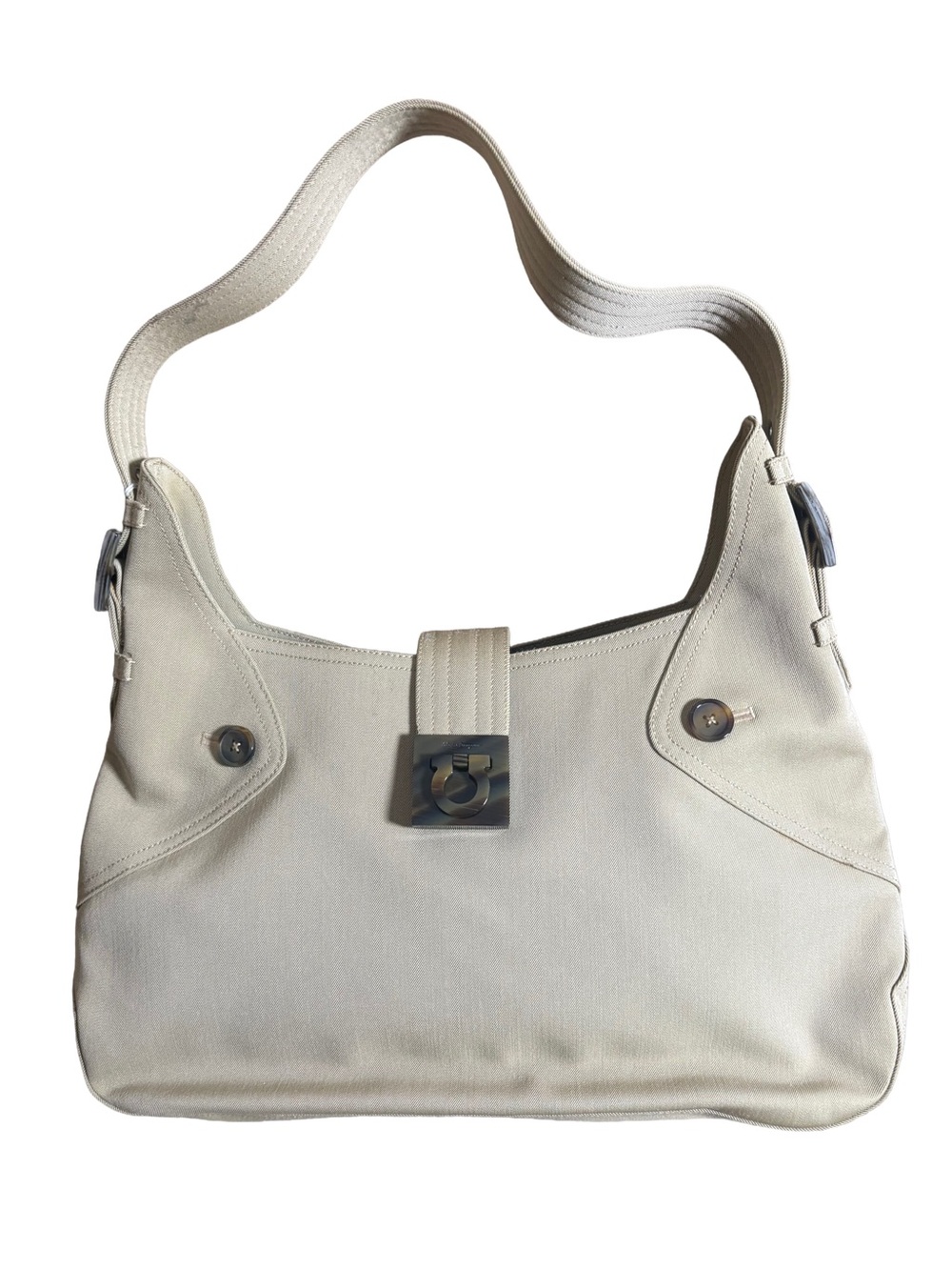 Salvatore Ferragamo Cream Canvas Gancini Shoulder Bag